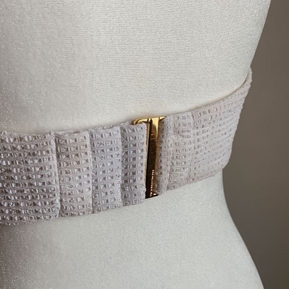 Victorias Secret Bikini Top White 34D Halter Push Up Bridal Textured Gold - Picture 5 of 7